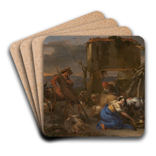 Pastoral Scene with a Shepherdess Milking a Goat by Nicolaes Pietersz. Berchem Art Drink Coaster set Pastoral Scene with a Shepherdess Milking a Goat by Nicolaes Pietersz. Berchem Art Drink Coaster set