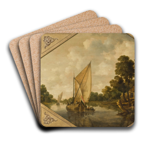 River Landscape by Bonaventura Peeters the Elder Art Drink Coaster set