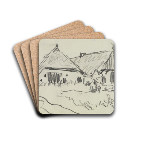 Zwei Bauernhuser auf Fehmarn by Ernst Ludwig Kirchner Drink Coasters - set of 4