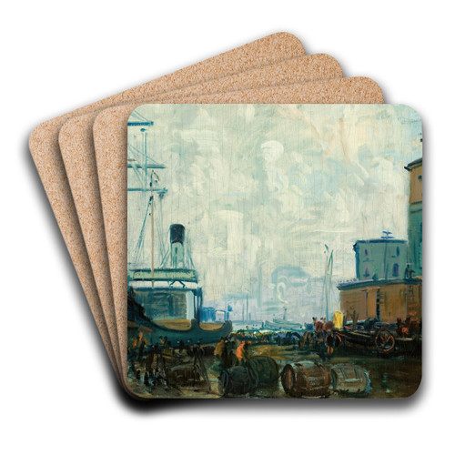 Dock Scene, Boston by Arthur Clifton Goodwin Art Drink Coaster set