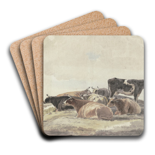 Auf einem Hgel sechs liegende und eine stehende Kuh by Andries Vermeulen Art Drink Coaster set