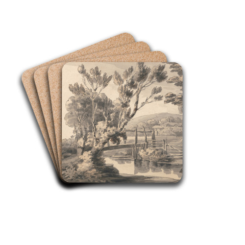 The Foot Bridge by Francis Towne Drink Coasters - set of 4 The Foot Bridge by Francis Towne Drink Coasters - set of 4