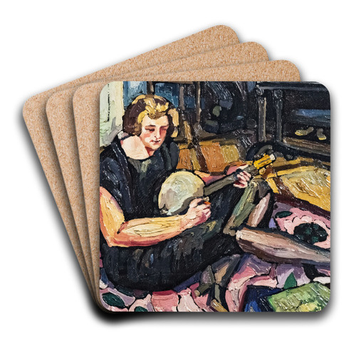 Luce on the banjo in the living room in Rabastens by Georges Gaudion Art Drink Coaster set
