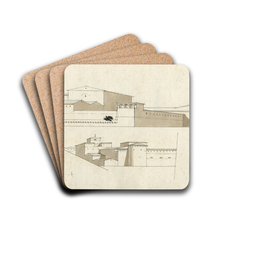Rome: 2 gezichten op anonieme gebouwen by David Humbert de Superville Drink Coasters - set of 4 Rome: 2 gezichten op anonieme gebouwen by David Humbert de Superville Drink Coasters - set of 4