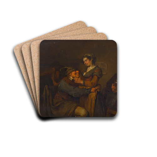 An amorous couple in an inn by Egbert van Heemskerck the Younger Drink Coasters - set of 4