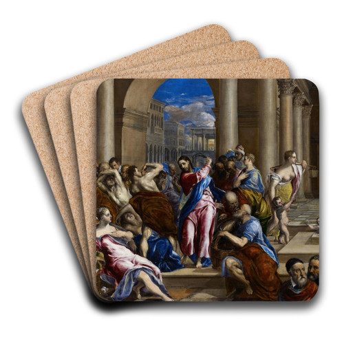 Christ Driving the Money Changers from the Temple by El Greco (Domenikos Theotokopoulos) Art Drink Coaster set