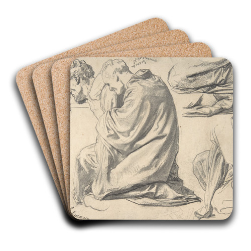 Kneeling Draped Male Figure, Facing Left by Henri Lehmann Art Drink Coaster set