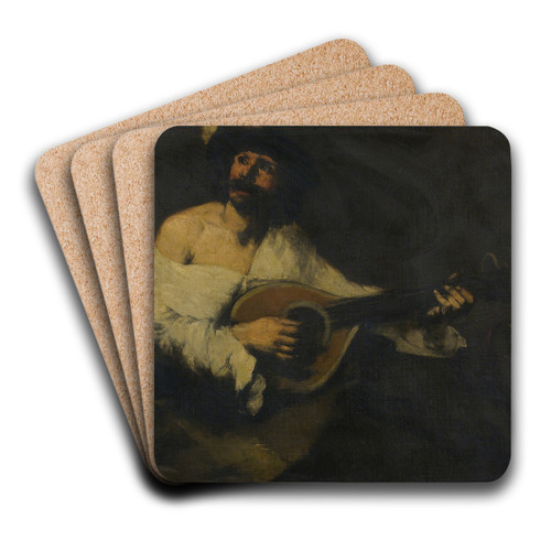 The Mandolin Player by Thodule Ribot Art Drink Coaster set The Mandolin Player by Thodule Ribot Art Drink Coaster set