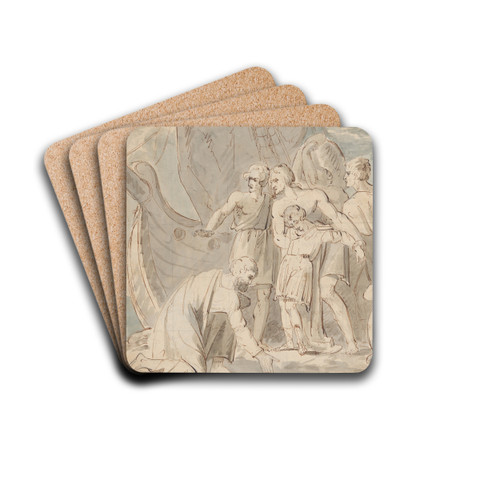 Historical Subject with Men and a Boy Near a Ship by William Hamilton Drink Coasters - set of 4 Historical Subject with Men and a Boy Near a Ship by William Hamilton Drink Coasters - set of 4