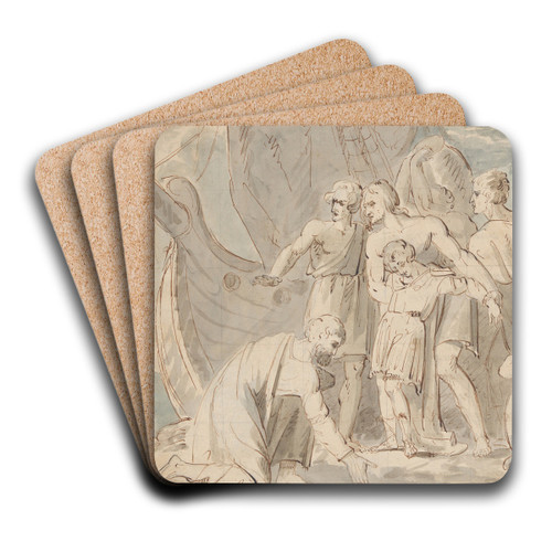 Historical Subject with Men and a Boy Near a Ship by William Hamilton Art Drink Coaster set