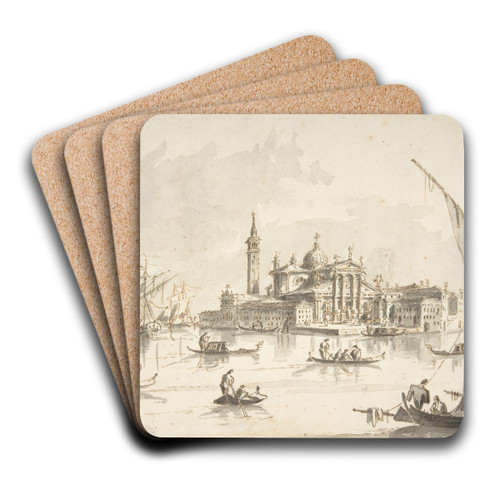 The Island of San Giorgio Maggiore, Venice by Giacomo Guardi Art Drink Coaster set
