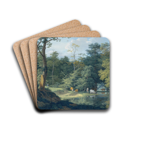 Viehtrnke im Wald, links ein Jger by Anton Radl Drink Coasters - set of 4 Viehtrnke im Wald, links ein Jger by Anton Radl Drink Coasters - set of 4