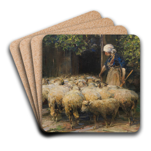 Schferin mit Schafherde am Stall by Heinrich Von Zgel Art Drink Coaster set