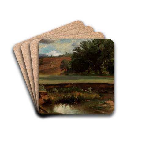 Waldrand mit Teich im Vordergrund by Johann Wilhelm Schirmer Drink Coasters - set of 4 Waldrand mit Teich im Vordergrund by Johann Wilhelm Schirmer Drink Coasters - set of 4
