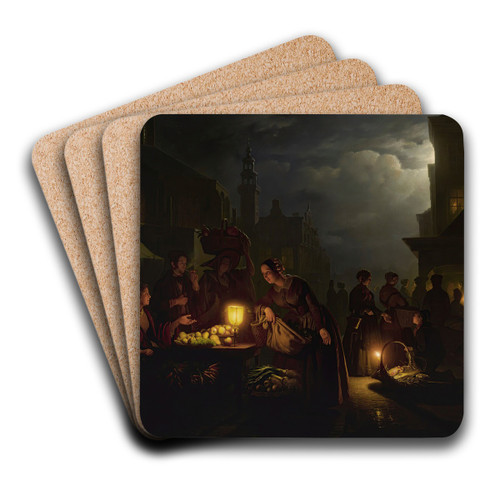 The candlelit market by Petrus van Schendel Art Drink Coaster set