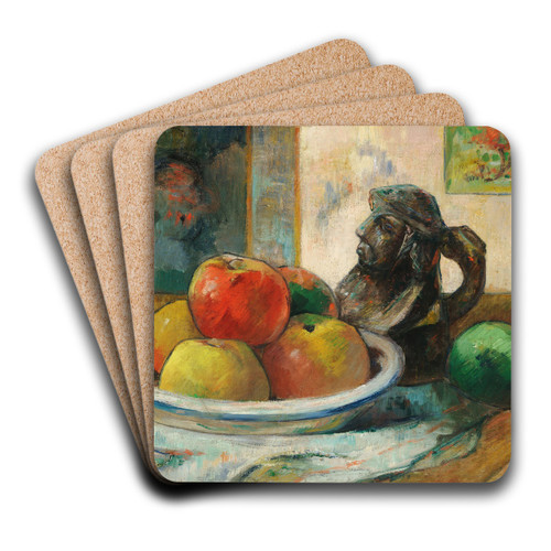 Still Life with Apples, a Pear, and a Ceramic Portrait Jug by Paul Gauguin Art Drink Coaster set