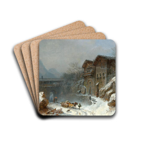 Winter in Rattenberg by Heinrich Brkel Drink Coasters - set of 4