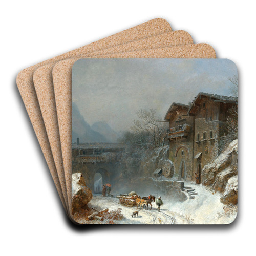 Winter in Rattenberg by Heinrich Brkel Art Drink Coaster set