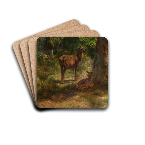 Les Cerfs Et Les Fauves Dans Un Bois by Rosa Bonheur Drink Coasters - set of 4