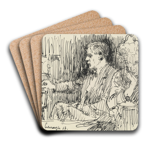 Draughtsman and lady at the table by Gustav Schraegle Art Drink Coaster set