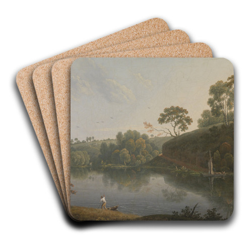 Landscape with a Lake and Boats by Thomas Wright Art Drink Coaster set Landscape with a Lake and Boats by Thomas Wright Art Drink Coaster set