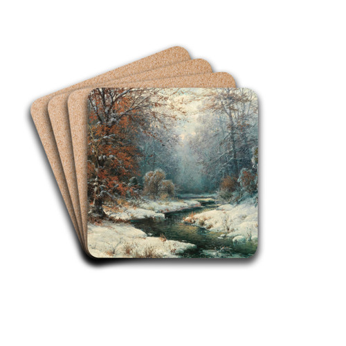 Winterliche Flusslandschaft by Adolf Kaufmann Drink Coasters - set of 4