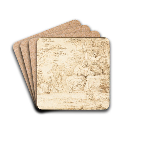 Two Women Resting and Two Satyrs Dancing by Claude Gillot Drink Coasters - set of 4