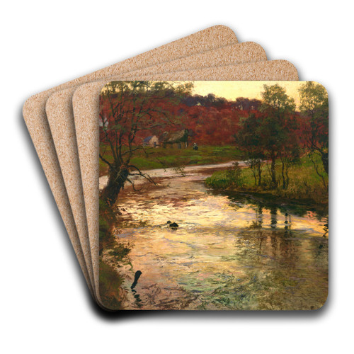 Sunset over L'Elle river, near Quimperl, France by Frits Thaulow Art Drink Coaster set Sunset over L'Elle river, near Quimperl, France by Frits Thaulow Art Drink Coaster set