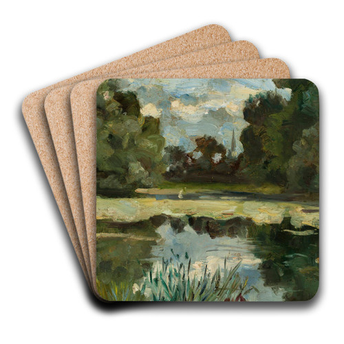 Park landscape with a pond by Jan Stanislawski Art Drink Coaster set