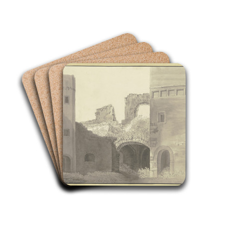 Hof einer Burgruine mit Blick in ein Gewlbe by Christian Georg Schtz the Younger Drink Coasters - set of 4