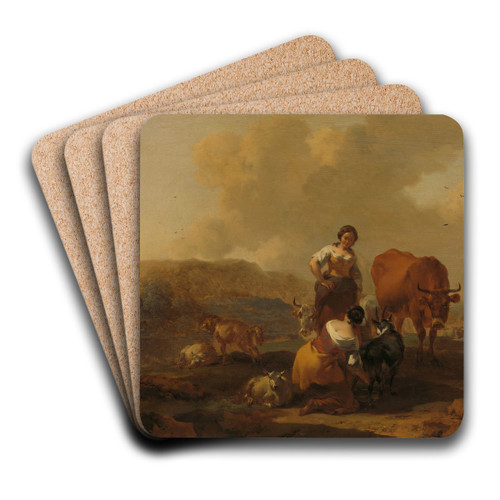 Italian Landscape by Nicolaes Pietersz. Berchem Art Drink Coaster set Italian Landscape by Nicolaes Pietersz. Berchem Art Drink Coaster set