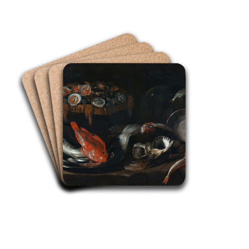 Still Life with Fish and Oysters by Giovanni Battista Recco Drink Coasters - set of 4 Still Life with Fish and Oysters by Giovanni Battista Recco Drink Coasters - set of 4
