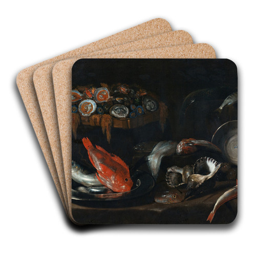 Still Life with Fish and Oysters by Giovanni Battista Recco Art Drink Coaster set Still Life with Fish and Oysters by Giovanni Battista Recco Art Drink Coaster set