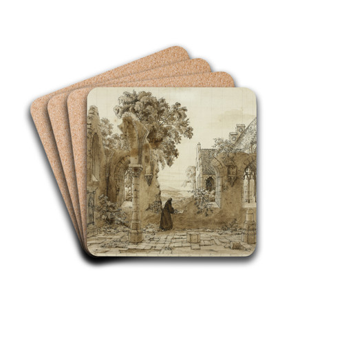 Monk in the Ruins of a Monastery by Domenico Quaglio the Younger Drink Coasters - set of 4