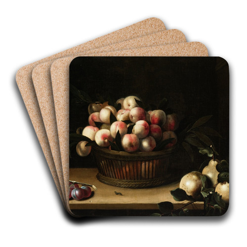Basket of Peaches, with Quinces, and Plums by Louise Moillon Art Drink Coaster set Basket of Peaches, with Quinces, and Plums by Louise Moillon Art Drink Coaster set