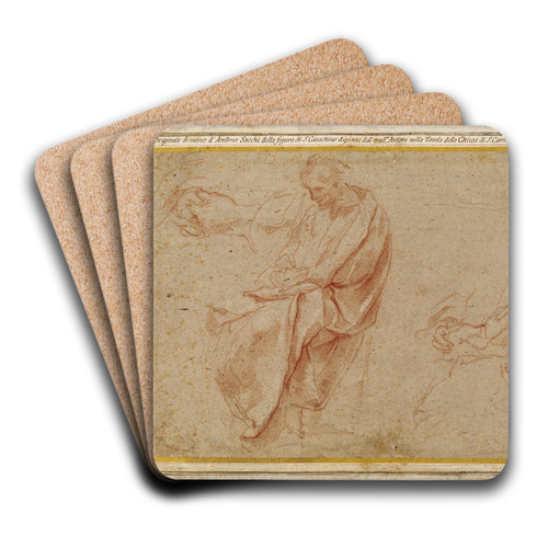 To studier af en siddende mand samt et studie af hans foldede hnder by Andrea Sacchi Art Drink Coaster set