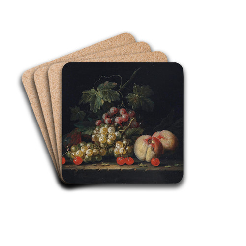 Grapes, peaches and cherries on a stone ledge by George William Sartorius Drink Coasters - set of 4
