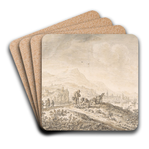 Fantasy Rhine Landscape by Herman Saftleven Art Drink Coaster set