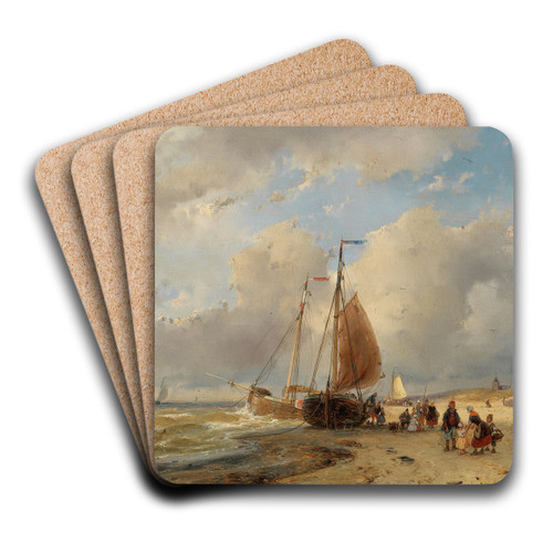 A Fishermans Family on the Beach by Andreas Schelfhout Art Drink Coaster set A Fishermans Family on the Beach by Andreas Schelfhout Art Drink Coaster set