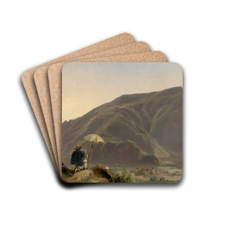 View of Bozen with a Painter by Jules Coignet Drink Coasters - set of 4 View of Bozen with a Painter by Jules Coignet Drink Coasters - set of 4