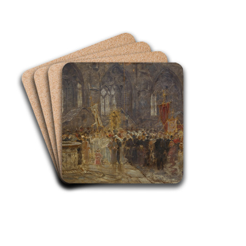 Prozession vor einer Kirche by Hermann Braun Drink Coasters - set of 4