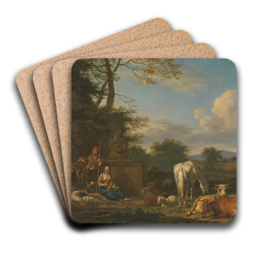 Arcadian Landscape with resting Shepherds and Animals by Adriaen van de Velde Art Drink Coaster set