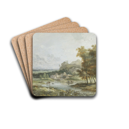 Italian Landscape with a Boating Party by Louis Gabriel Moreau Drink Coasters - set of 4 Italian Landscape with a Boating Party by Louis Gabriel Moreau Drink Coasters - set of 4