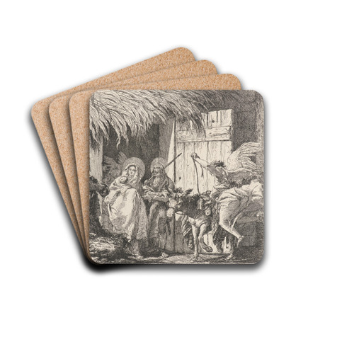 Joseph and Mary Prepare to Leave by Giovanni Domenico Tiepolo Drink Coasters - set of 4 Joseph and Mary Prepare to Leave by Giovanni Domenico Tiepolo Drink Coasters - set of 4