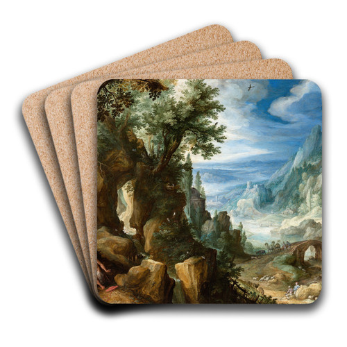 Mountainous Landscape with Saint Jerome by Paul Bril Art Drink Coaster set