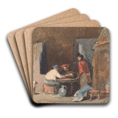 Figures at a Table Inside a Cottage by Thomas Sully Art Drink Coaster set