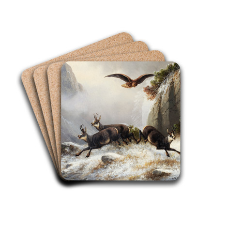Chamois, persecuted by an Eagle by Moritz Mller Drink Coasters - set of 4
