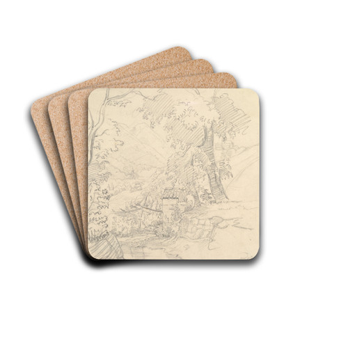 Landscape with a View in a Valley by Ferdinand Georg Waldmller Drink Coasters - set of 4