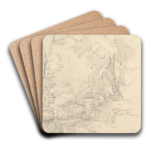 Landscape with a View in a Valley by Ferdinand Georg Waldmller Art Drink Coaster set