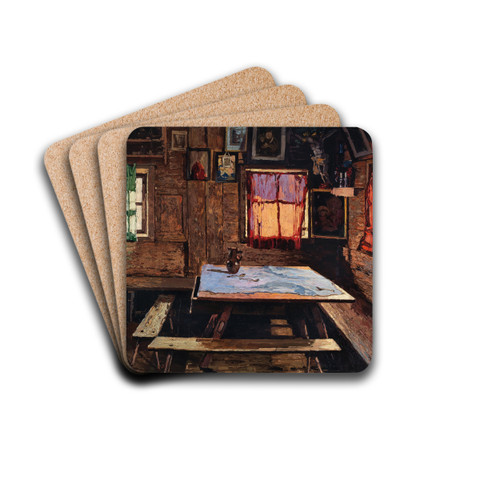 Sunlit room in a farmhouse by Josef Stoitzner Drink Coasters - set of 4 Sunlit room in a farmhouse by Josef Stoitzner Drink Coasters - set of 4